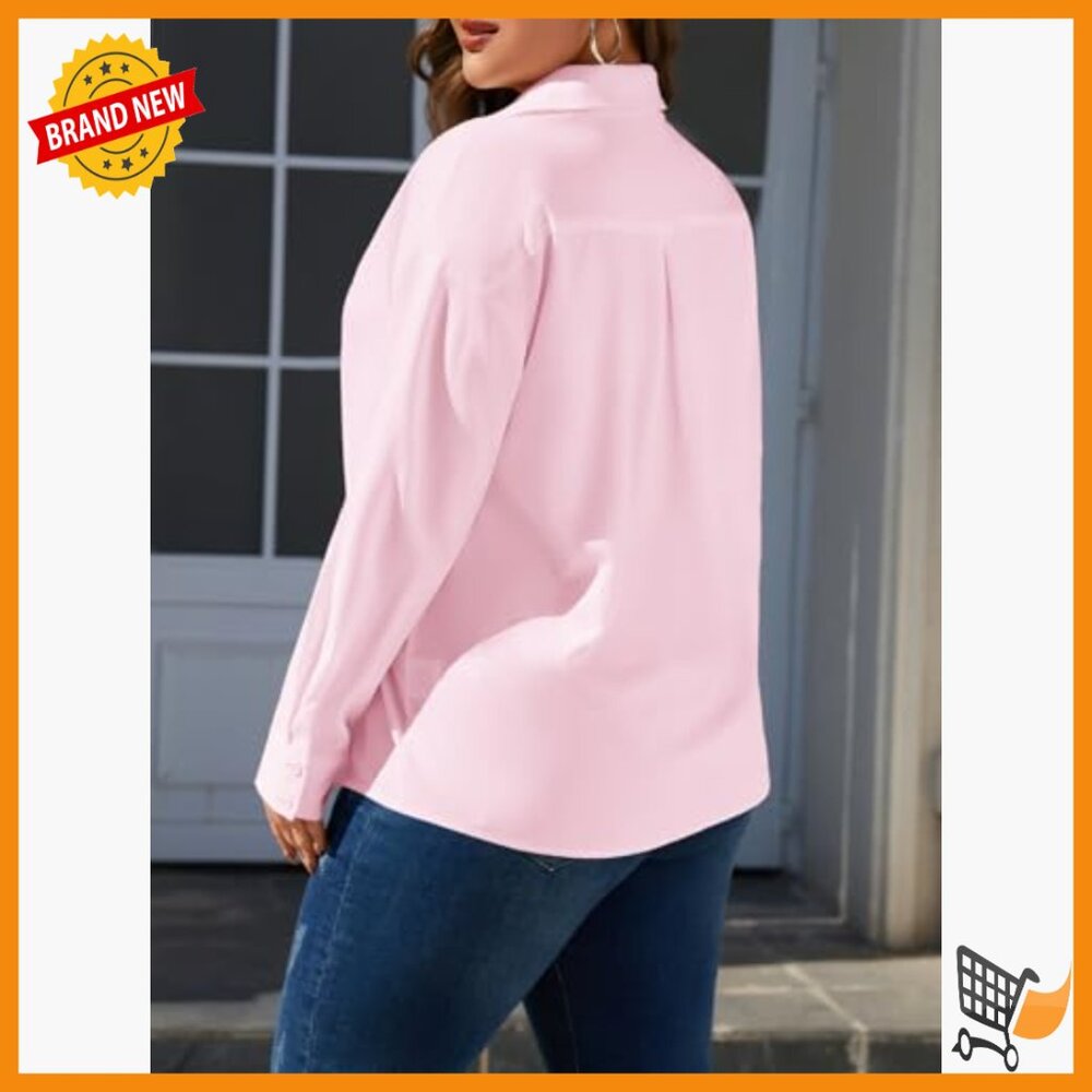 Plus Size V-Neck Button Down Blouse Long Sleeve B… - image 4